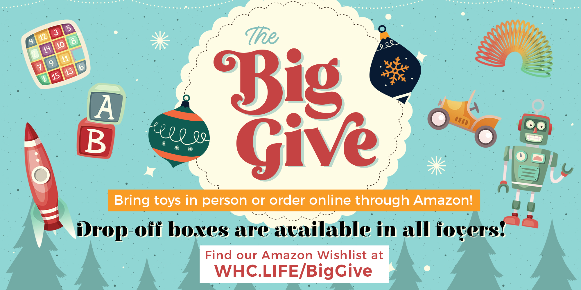 The Big Give bring toys in person or order online